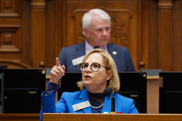 State Rep. Esther Panitch, D-Sandy Springs, speaks against SB 36 during a debate on Legislative Day 39 at the Georgia State Capitol on Wednesday, April 2, 2025. (Miguel Martinez/AJC)