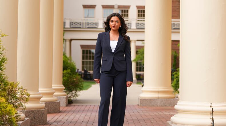 Josephine Timperman, a student at Miami University, poses for a portrait Friday, April 24, 2026, in Oxford, Ohio. (AP Photo/Jeff Dean)