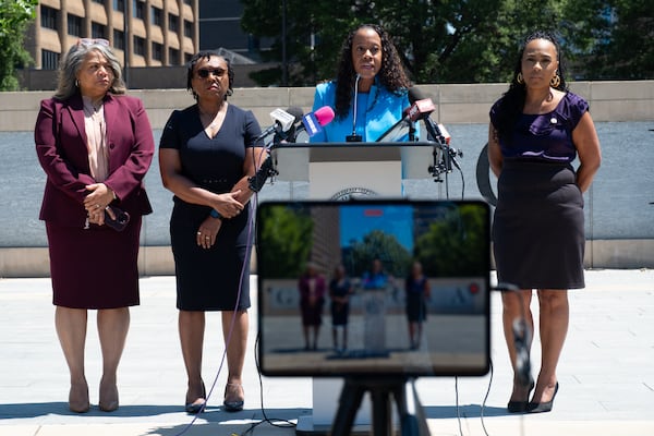 DeKalb County District Attorney Sherry Boston, pictured speaking to media in June, is appealing a decision that keeps a county judge presiding over criminal matters involving her office. (Ben Gray for the AJC)