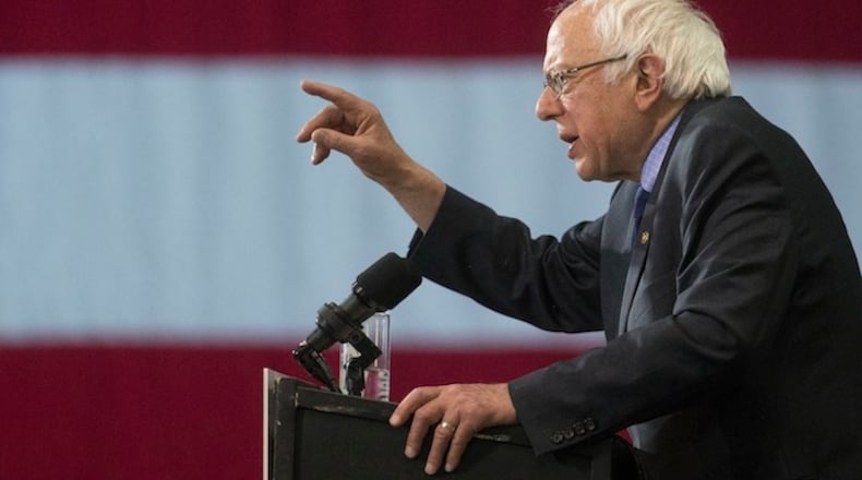 Democratic presidential candidate Sen. Bernie Sanders, I-Vt., speaks during an election night campaign event at the Big Sandy Superstore Arena, Tuesday, April 26, 2016, in Huntington, W.Va. (AP Photo/John Minchillo)