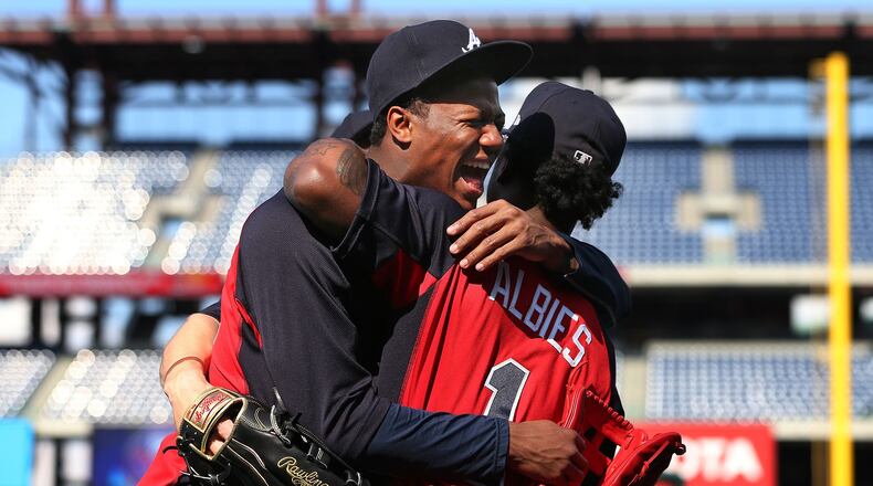 “We’re tight with each other like brothers,’’ Ozzie Albies, right, says of his 20-year-old teammate Ronald Acuña Jr.