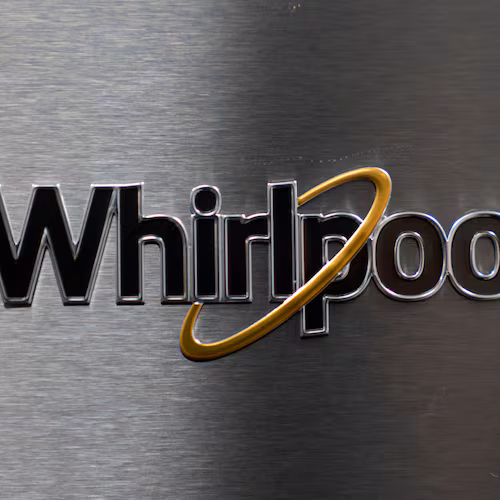 FILE - A logo for Whirlpool is seen at Riegelmann's Appliance on April 3, 2025, in Gresham, Ore. (AP Photo/Jenny Kane, File)