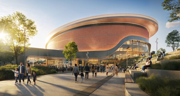 A side-view rendering of Macon's planned new arena, which is expected to open in summer 2028. (Macon-Bibb County)