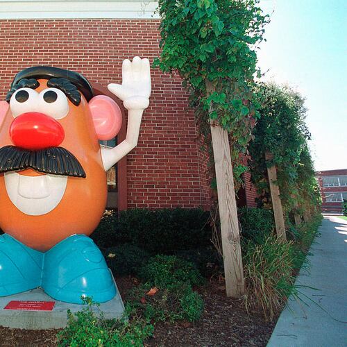 FILE - In this Oct. 12, 2000 file photo, a Mr. Potato Head statue stands outside the Hasbro, Inc. headquarters in Pawtucket, R.I. (AP Photo/Stew Milne, File)