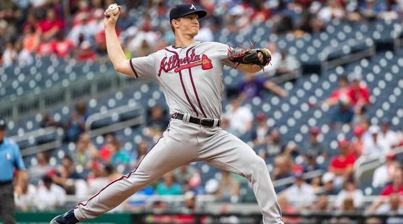 Mike Soroka delivers a pitch during Wednesday's game against the Nationals in Washington, DC. (Photo by Scott Taetsch/Getty Images)