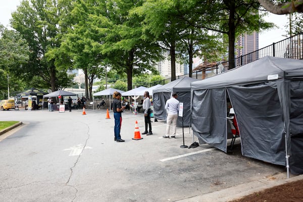 Staff from the Empowerment Resource Center, in collaboration with Walgreens and Streetz 94.5, participate in an HIV testing event on Wednesday, June 25, 2025, as funding changes have impacted metro Atlanta organizations and communities. (Miguel Martinez/AJC)