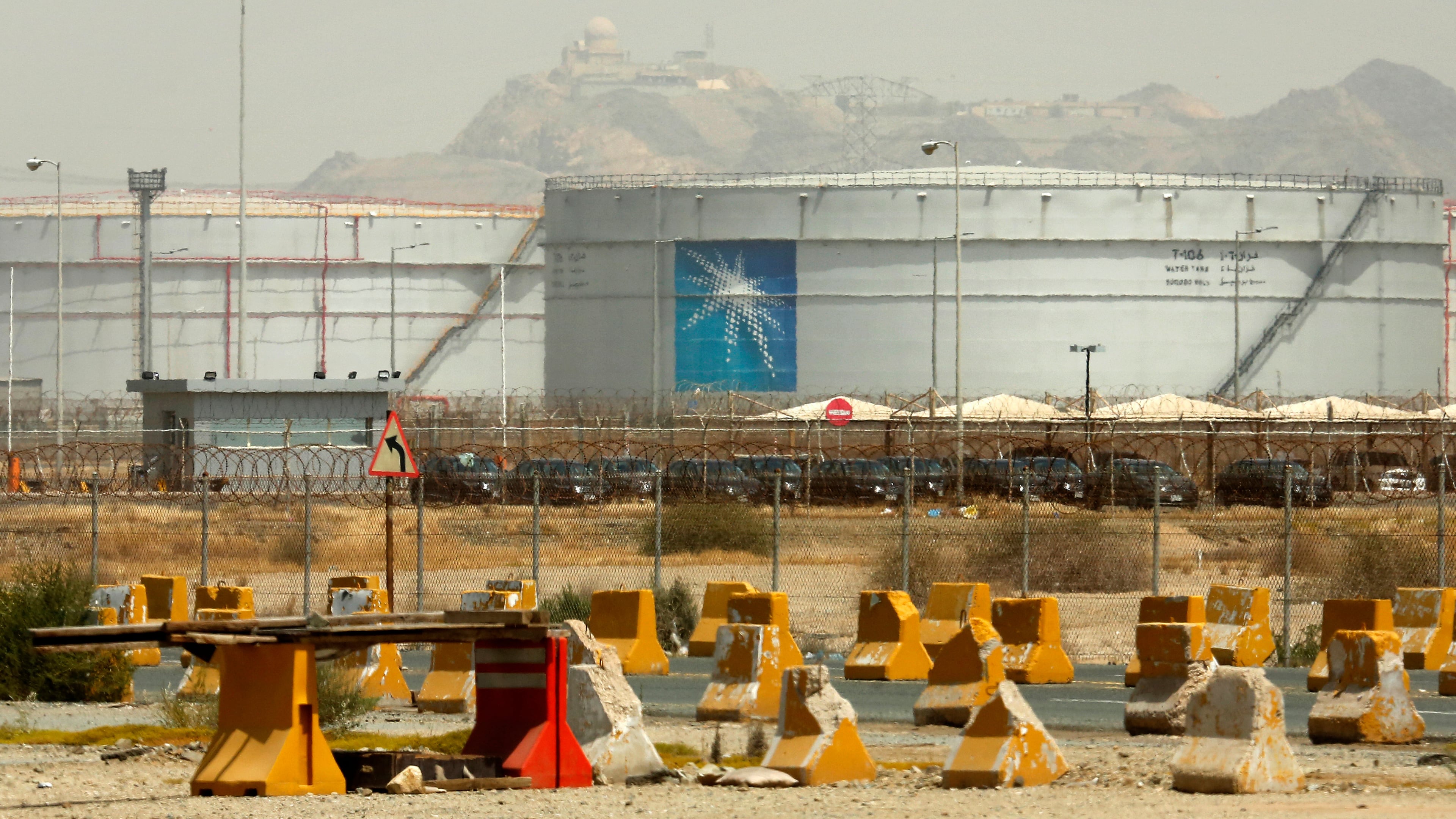 FILE - Storage tanks are seen at the North Jeddah bulk plant, an Aramco oil facility, in Jeddah, Saudi Arabia, on March 21, 2021. (AP Photo/Amr Nabil, File)