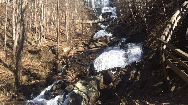Amicalola Falls in Dawson County is the tallest ‘fall in the Southeast — and now there’s an app for getting there. Photo by Jill Vejnoska jvejnoska@ajc.com
