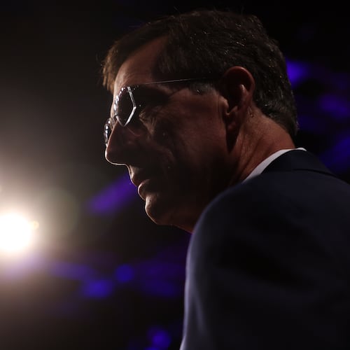Republican candidate for governor Brad Raffensperger, Georgia's Secretary of State, appears before the Atlanta Press Club Loudermilk-Young debate at Georgia Public Broadcasting in Atlanta on April 27, 2026. (Arvin Temkar/Atlanta Journal-Constitution via AP)