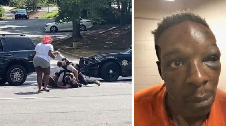 A Clayton County deputy, Brandon Myers, was fired after cellphone video surfaced that appears to show him repeatedly punching a man, Roderick Walker, during an arrest in September 2020. A photo shared by Walker's attorney shows him with a black eye. Myers has now been indicted on battery and other charges related to that incident.