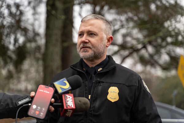 Atlanta police Lt. Christopher Butler speaks to reporters about a fatal shooting on Cornell Boulevard. (Ben Hendren for the AJC)