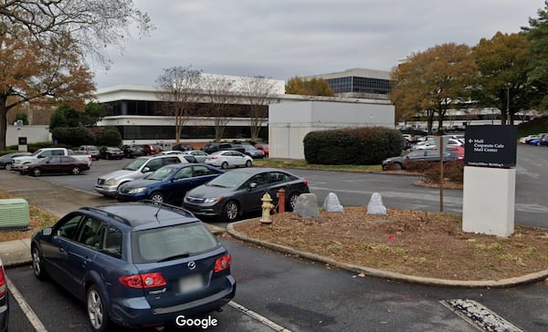 This is a Google Maps screenshot of one of Corporate Square's office buildings in Brookhaven. Google Maps