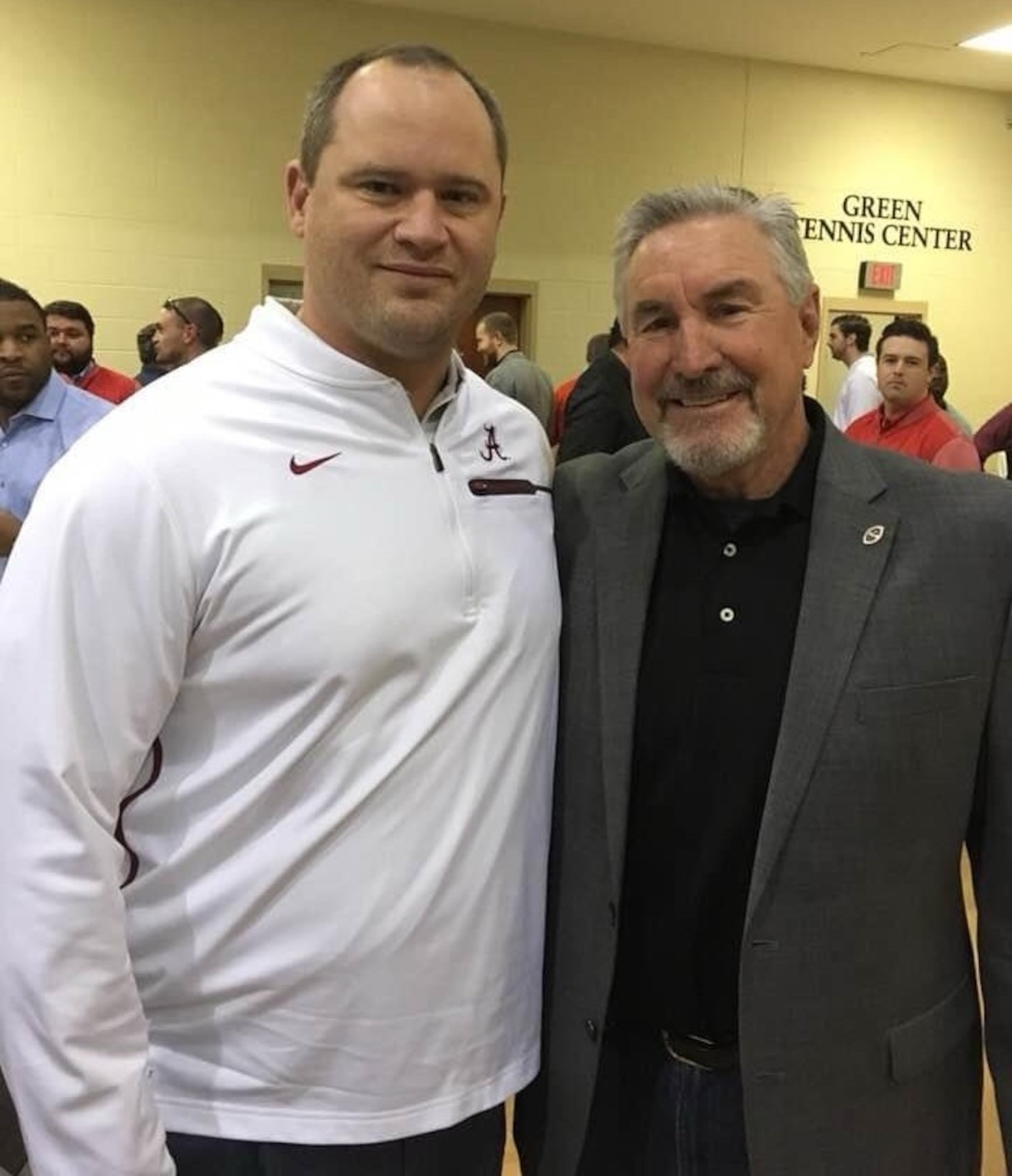 McWhorter (right) poses for a photo with Georgia Tech coach Brent Key when Key was a coach at Alabama, a job he held from 2016-18. McWhorter was Key's position coach at Tech in his senior season (2000) and also oversaw him in the 2001 season when Key was a graduate assistant coach. (Courtesy of Mac McWhorter)