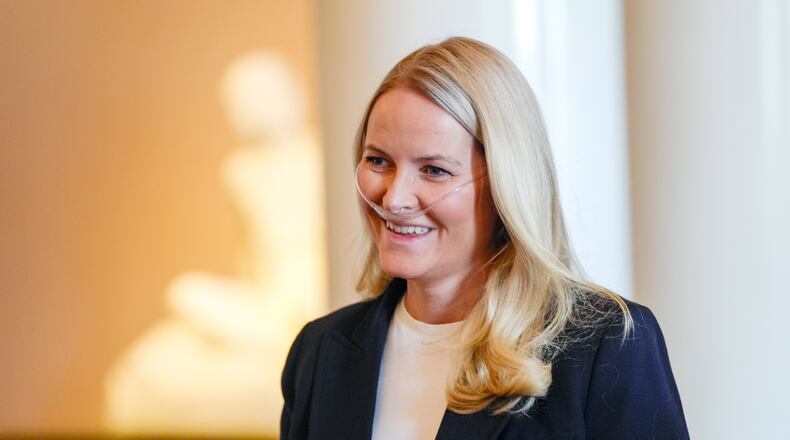 FILE - Norway's Crown Princess Mette Marit smiles during a reception for Norwegian athletes who competed in the Milan Cortina Paralympics, in Oslo, Friday, April 10, 2026. (Lise Åserud/NTB Scanpix via AP, File)