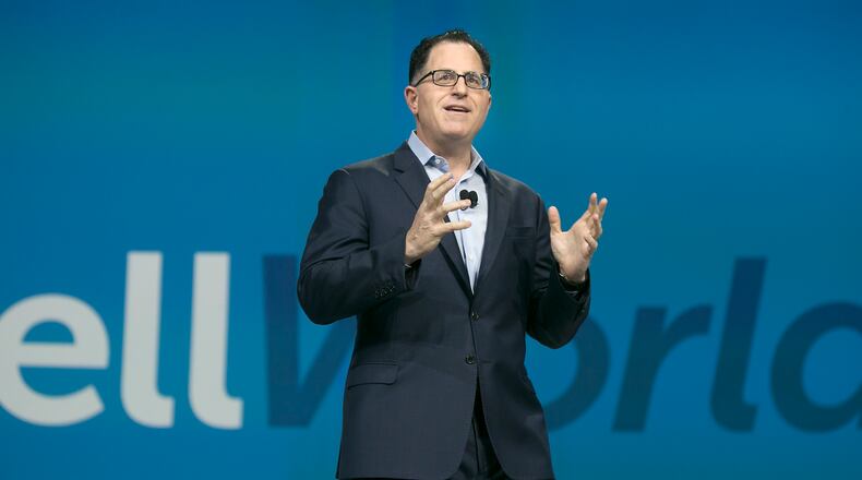 Michael Dell gives the keynote address at the Dell World conference in the Austin Convention Center on Wednesday, October 21, 2015.
  LAURA SKELDING/AMERICAN-STATESMAN