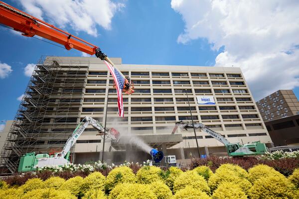 Demolition begins on the Atlanta Medical Center — formerly Georgia Baptist Hospital — on Monday, June 30, 2025. The hospital served the surrounding communities for more than a century. (Miguel Martinez/AJC)