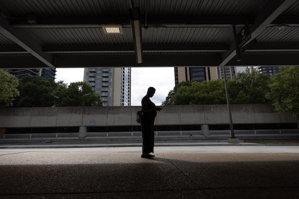 Lurelia Freeman waits at Arts Center MARTA station Atlanta for her commute from work on Tuesday, September 30, 2025. (Arvin Temkar / AJC)