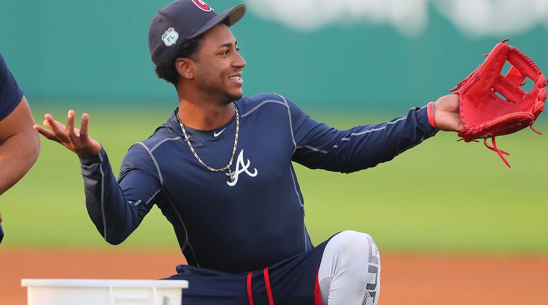 February 15, 2017, Lake Buena Vista, FL: Braves infielder Ozzie Albies gets an early start at spring training in Champion Stadium as the Braves pitchers and catchers prepare to hold their first workout on Wednesday Feb. 15, 2017, at the ESPN Wide World of Sports in Lake Buena Vista. Curtis Compton/ccompton@ajc.com