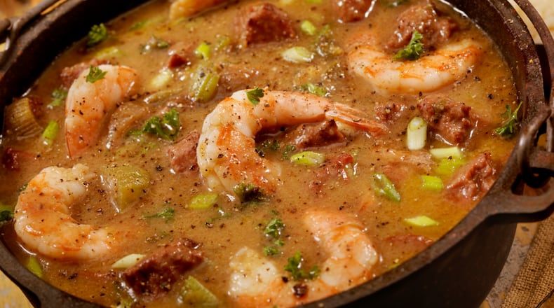 Creole Style Shrimp and Sausage Gumbo with white rice and French bread- Photographed on Hasselblad H3D2-39mb Camera