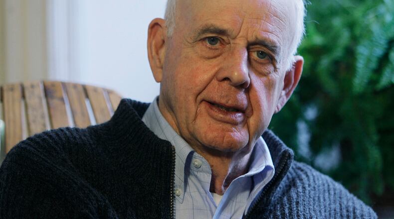 FILE - Author Wendell Berry talks with a reporter at his home in Port Royal, Ky., March 10, 2011. (AP Photo/Ed Reinke, File)