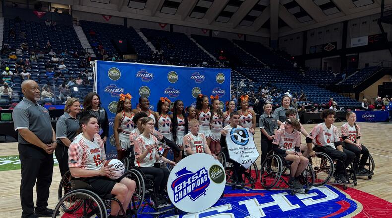The Houston County Sharks defeated the Clayton County Eagles 37-34 to win the GSHA Adaptive Wheelchair Basketball championship, March 8, 2025, at the Macon Coliseum.