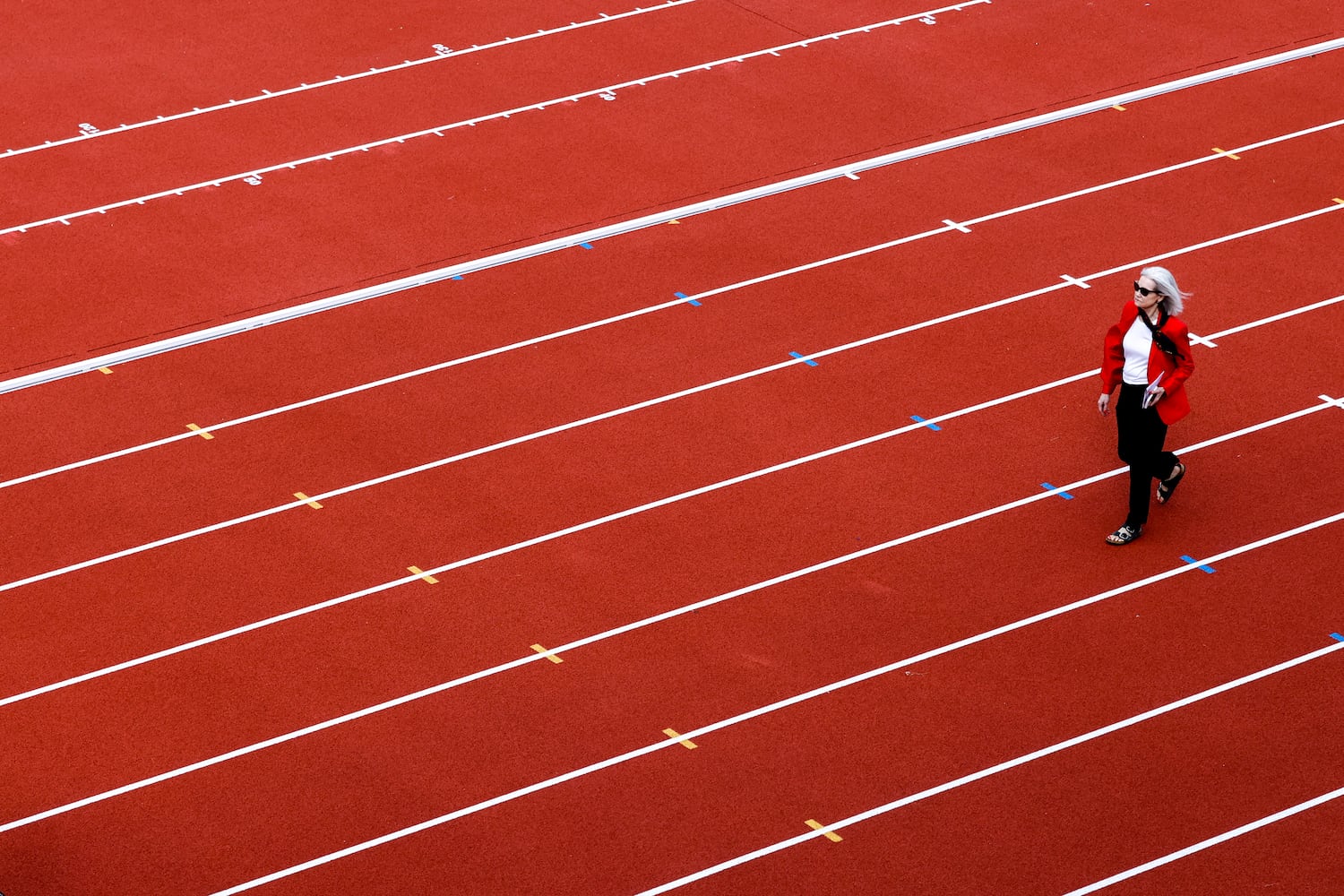 A visitor walks UGA’s new Spec Towns Track facility in Athens on Wednesday, Feb. 18, 2026. (Arvin Temkar/AJC)