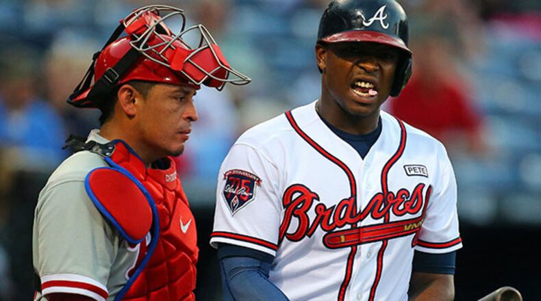 Braves slugger Justin Upton (who leads the team in homers) was hit by a pitch in the first inning of Tuesday's game.