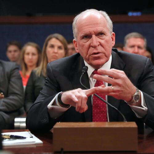 FILE - Former CIA Director John Brennan testifies on Capitol Hill in Washington, May 23, 2017, before the House Intelligence Committee Russia Investigation Task Force. (AP Photo/Pablo Martinez Monsivais, File)