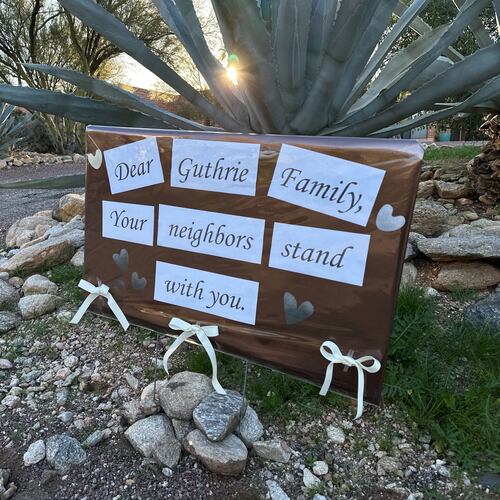 /// Neighbors of Nancy Guthrie, the daughter of "Today" host Savannah Guthrie, show support for the family in metro Tucson, Ariz., on Tuesday, Feb. 3, 2026, as the search continues to find Nancy who was reported missing. (AP Photo/Sejal Govindarao)