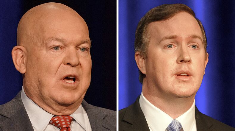 Mike Dugan, left, and Brian Jack face off Tuesday in the 3rd Congressional District runoff for the Republican nomination. Dugan is a former state senator. Jack was an aide to Donald Trump.