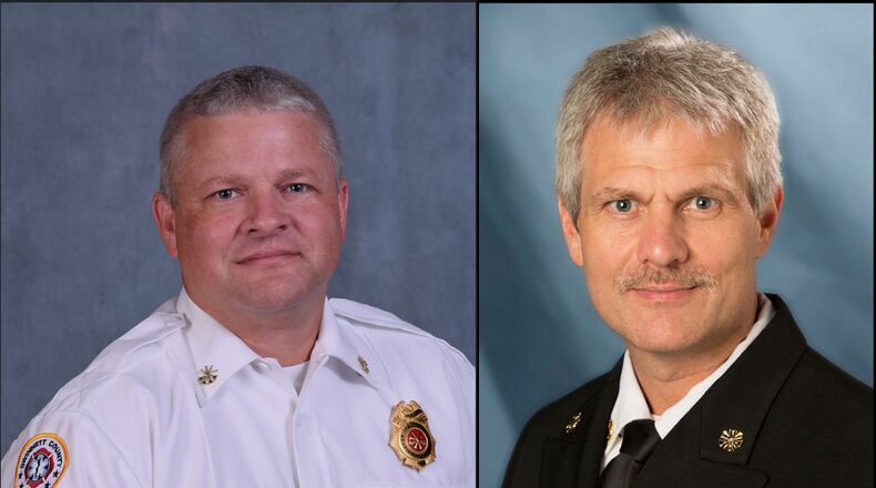 Fire Chief Casey Snyder (left) is retiring. Assistant Fire Chief Russel Knick has been appointed to replace him.