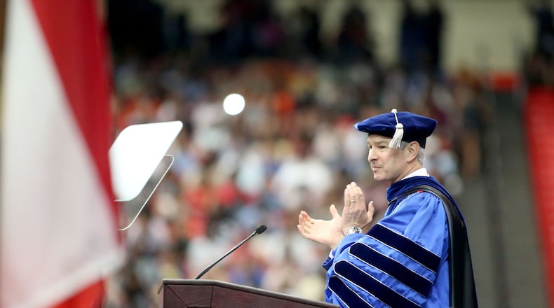 May 10, 2014 - Atlanta, Ga: Georgia State University president Mark Becker speaks during the Spring 2014 Commencement at the Georgia Dome Saturday afternoon, May 10, 2014. JASON GETZ / SPECIAL
