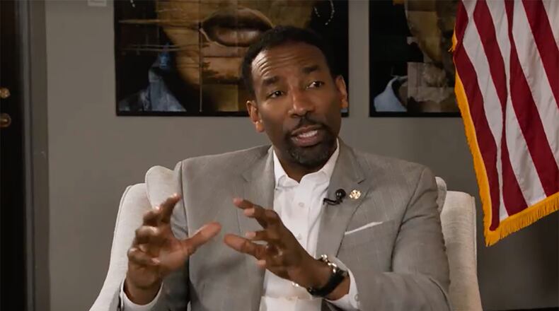 Atlanta Mayor Andre Dickens answers questions in an exclusive interview Friday, March 24, 2023, with The Atlanta Journal-Constitution on the Atlanta Public Safety Training Center in DeKalb County. (Ryon Horne / Ryon.Horne@ajc.com)