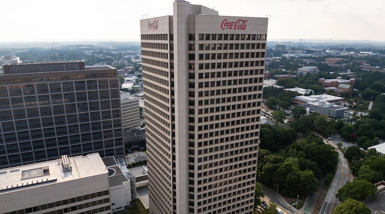 An aerial view of Coca-Cola's headquarters in Atlanta pictured on Sunday, June 30, 2024. (Seeger Gray / AJC)