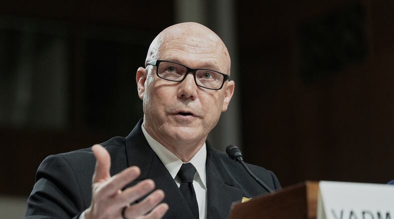 FILE - Admiral Frank M. Bradley testifies during a Senate Armed Services Committee hearing to examine his nomination to be admiral and Commander, United States Special Operation Command, July 22, 2025, at the Capitol in Washington. (AP Photo/Mariam Zuhaib, file)