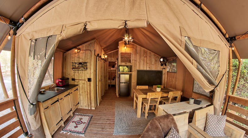 A luxury glamping tent at Little Arrow Outdoor Resort near the Smoky Mountains in Tennessee.
Courtesy of Little Arrow Outdoor Resort.