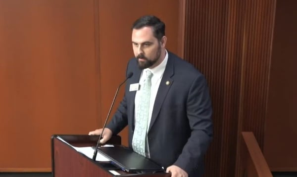 State Rep. Martin Momtahan speaks on a resolution about the war in Iran before a state House committee on Monday, March 16, 2026.