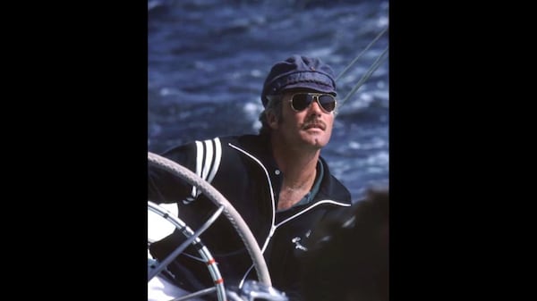 This screenshot shows Ted Turner captaining his boat in the NBC Sports documentary “Courageous” about his 1977 efforts to win the America’s Cup. (Courtesy of NBC Sports)