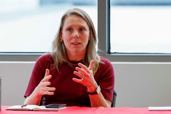 Laura Colbert speaks during a panel discussion in 2025. (Miguel Martinez/AJC)