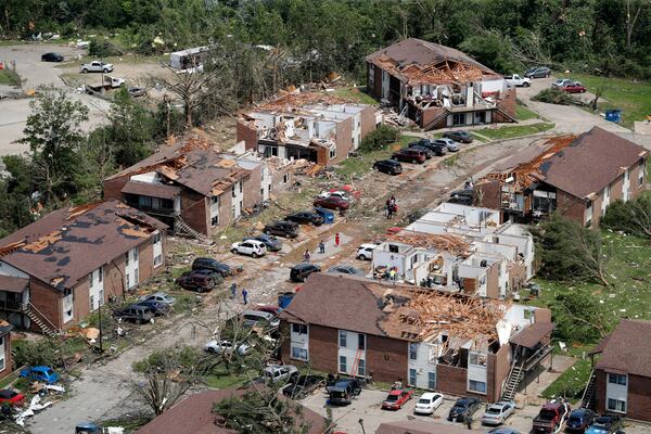 FILE- In this May 23, 2019 file photo, tornado damage is seen in Jefferson City, Mo. (AP Photo/Jeff Roberson, File)