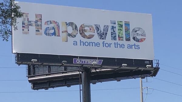 A billboard along I-85 proclaims the southside city of Hapeville's ongoing support for the arts (Courtesy of city of Hapeville)