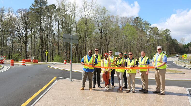 The Johns Creek Public Works Department recently celebrated the completion of the Bell Road at Cauley Creek Park entrance roundabout. (Courtesy City of Johns Creek)