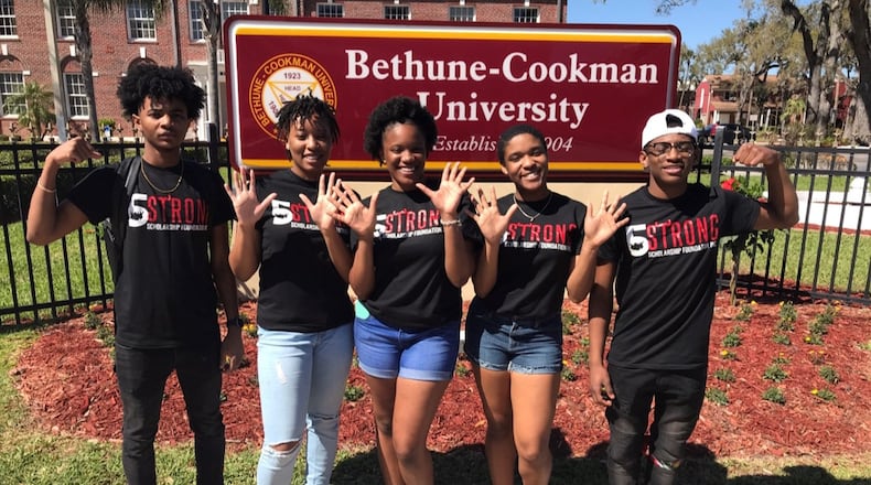 5 Strong students show their enthusiasm for Bethune-Cookman University during a visit to the Florida campus. CONTRIBUTED