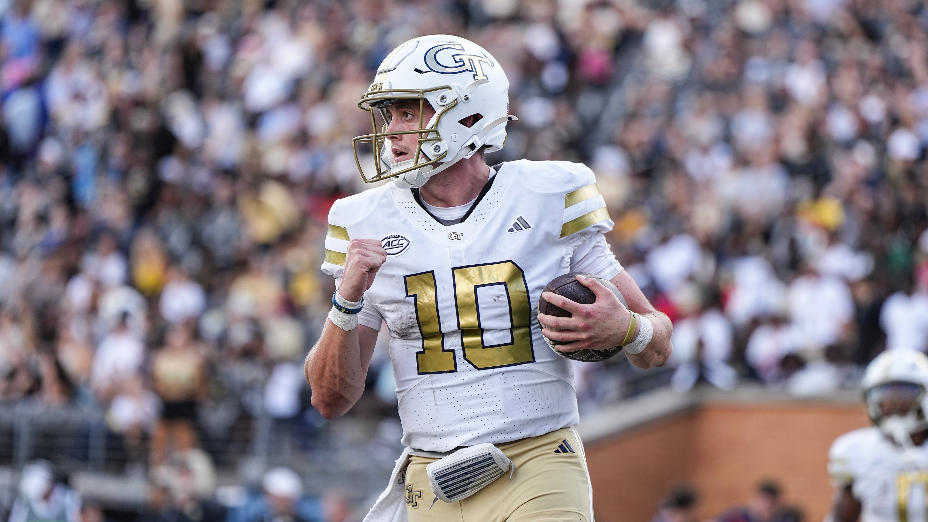 Down 17 early in the second half, Georgia Tech almost saw its undefeated season come to an end at Wake Forest. But quarterback Haynes King and the Yellow Jackets were able to rally to 'find a win' in overtime, 30-29. (Matt Kelley/AP)