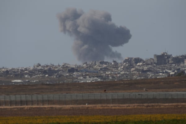 Smoke rises following an Israeli army bombardment in the Gaza Stip, as seen from southern Israel, Monday, May 19, 2025. (AP Photo/Ohad Zwigenberg)