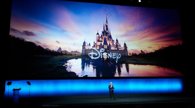 FILE - Alan Bergman, co-chairman of Disney Entertainment, addresses the audience during the Walt Disney Studios presentation at CinemaCon 2024, April 11, 2024, at Caesars Palace in Las Vegas. (AP Photo/Chris Pizzello, File)