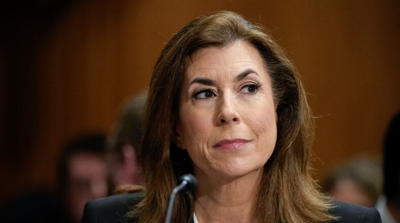 Tammy Bruce arrives to a Senate Foreign Relations Committee confirmation hearing on her nomination to be the deputy representative to the United Nations, Wednesday, Nov. 19, 2025, on Capitol Hill in Washington. (AP Photo/Julia Demaree Nikhinson)