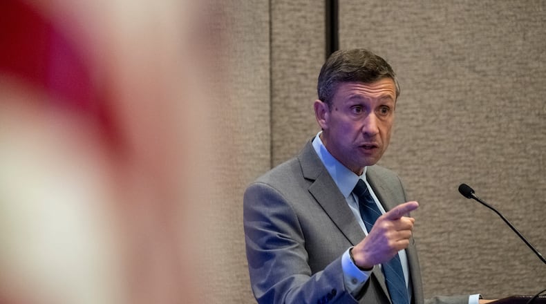 Democratic National Committee Chair Ken Martin speaks during a Labor Council meeting as part of the DNC Summer Meeting, Thursday, Aug. 13, 2026, in Austin, Texas. (AP Photo/Joel Angel Juarez)