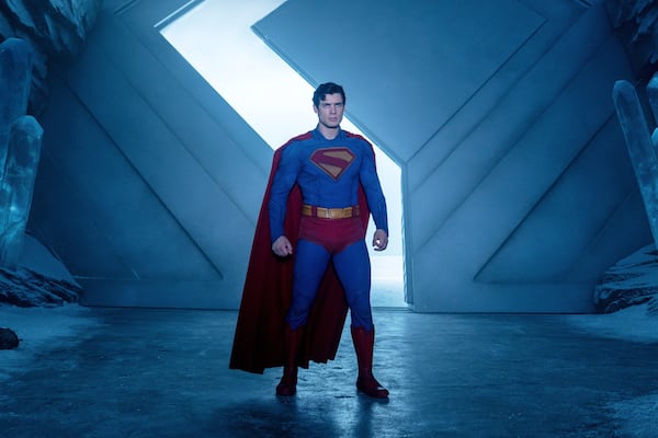 This image released by Warner Bros.Pictures shows David Corenswet in a scene from "Superman." (Warner Bros. Pictures via AP)