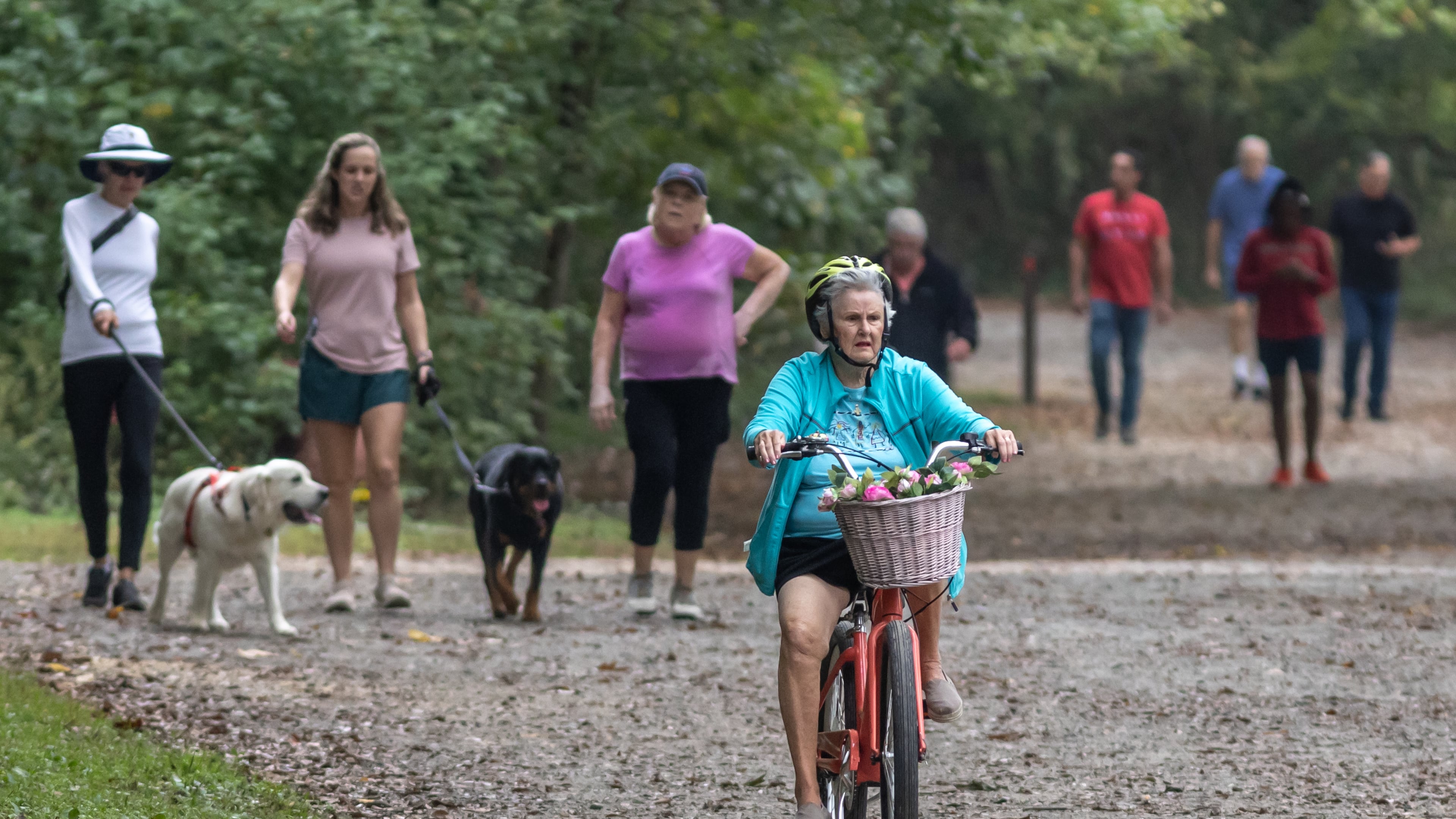 It was a good weather day for a bike ride for Carolyn Chatham and for walkers and hikers at the Chattahoochee River National Recreation Area in Cobb County on Friday, Oct. 4, 2024.  (John Spink/AJC)